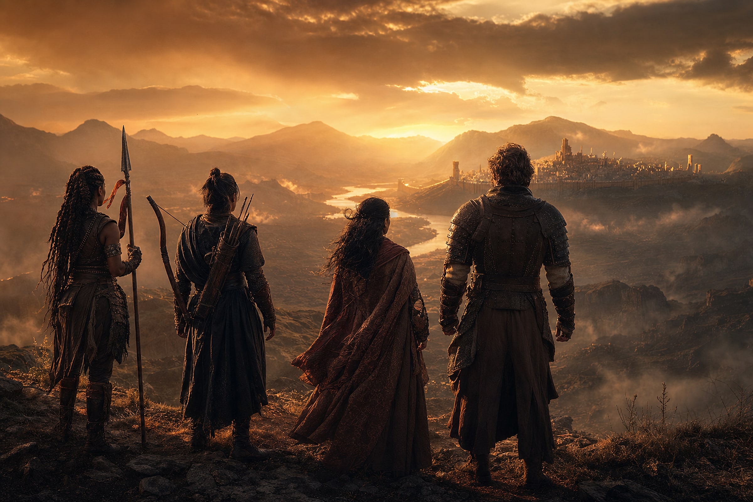 A party of adventurers overlooking the realm